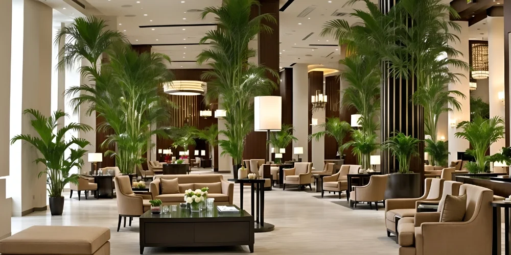 Hotel space with palm fronds