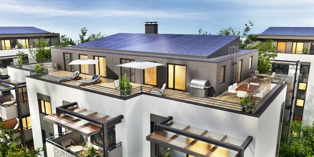 Sustainable hotel with solar panels