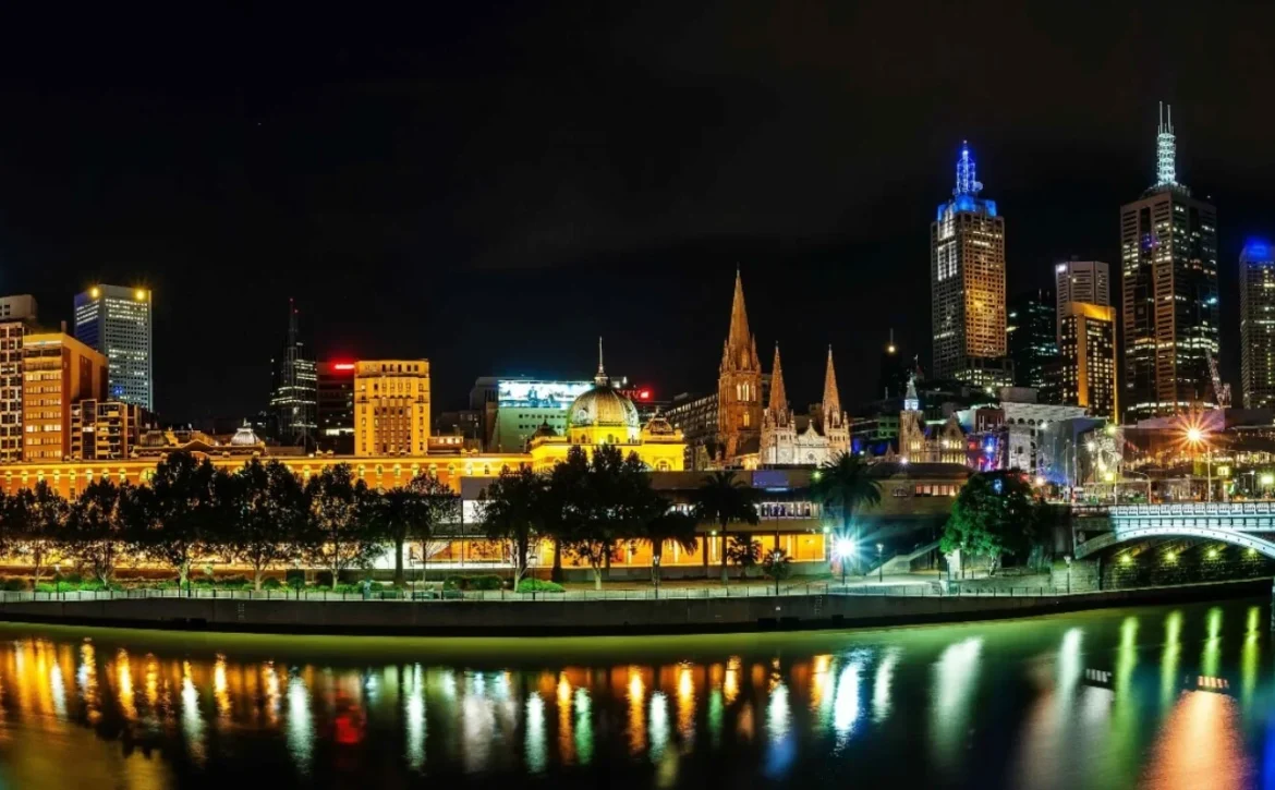 Melbourne city skyline at night